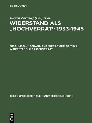 cover image of Erschließungsband zur Mikrofiche-Edition Widerstand als Hochverrat